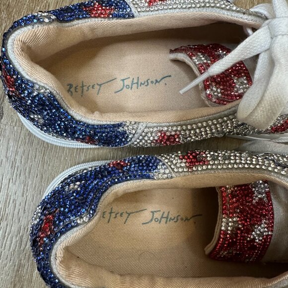 Betsy Johnson Sidny Sneaker Rhinestone Stars American 7.5 M - Picture 4 of 6